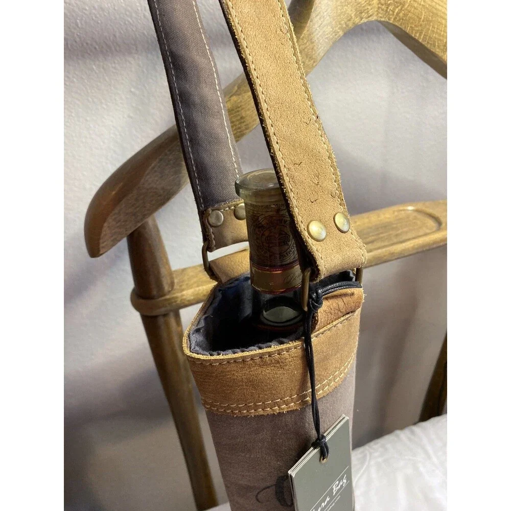 Myra Bag Leather Trim Wine/Bottle  Bag with Shoulder Strap Working Nine To Wine”